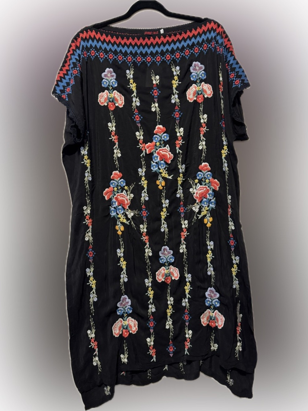 Johnny Was Bennett Tunic XL Black Embroidered Floral Boho NWT $285